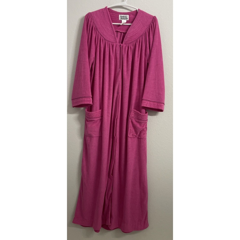 Vtg‎ Anthony Richards Womens M Terrycloth Robe House Coat Mumu Pink Button-UP